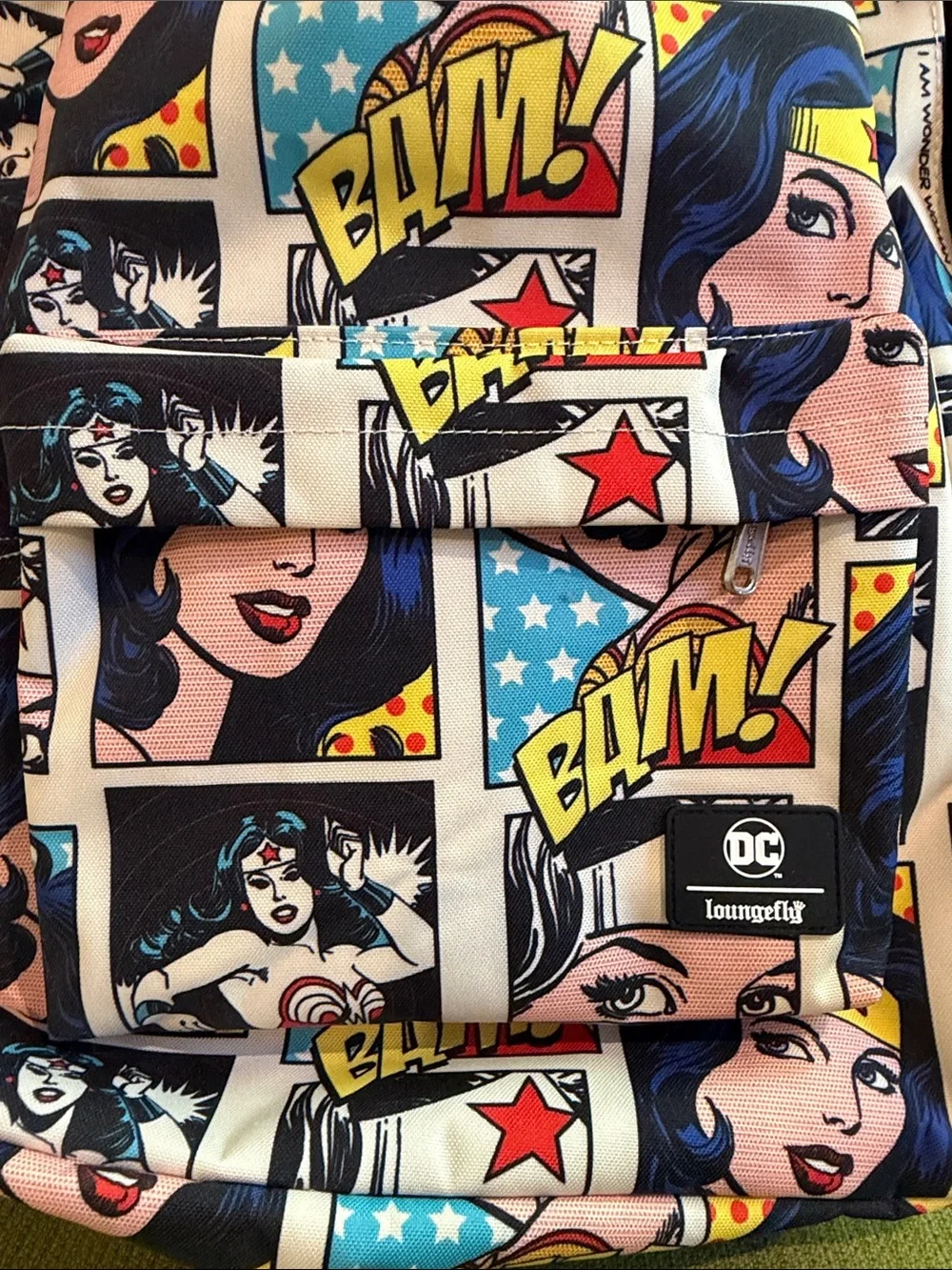 Loungefly Wonder Woman Comic Pop Art Backpack - Blue, Red, Yellow, Black, Cream